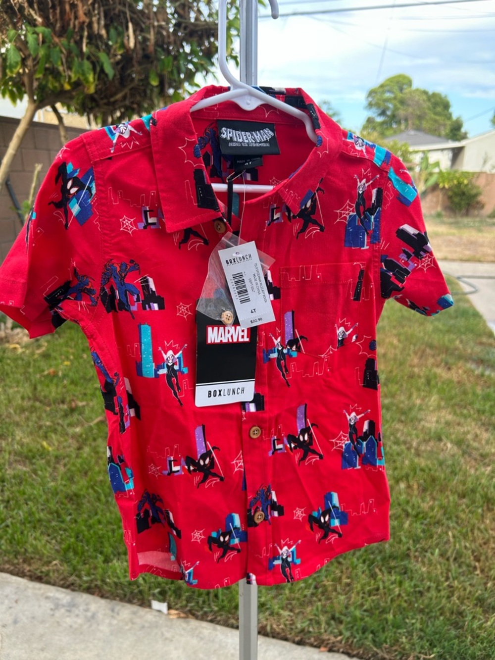 Spiderman Red Button-Up Shirt with Blue & Black Accents